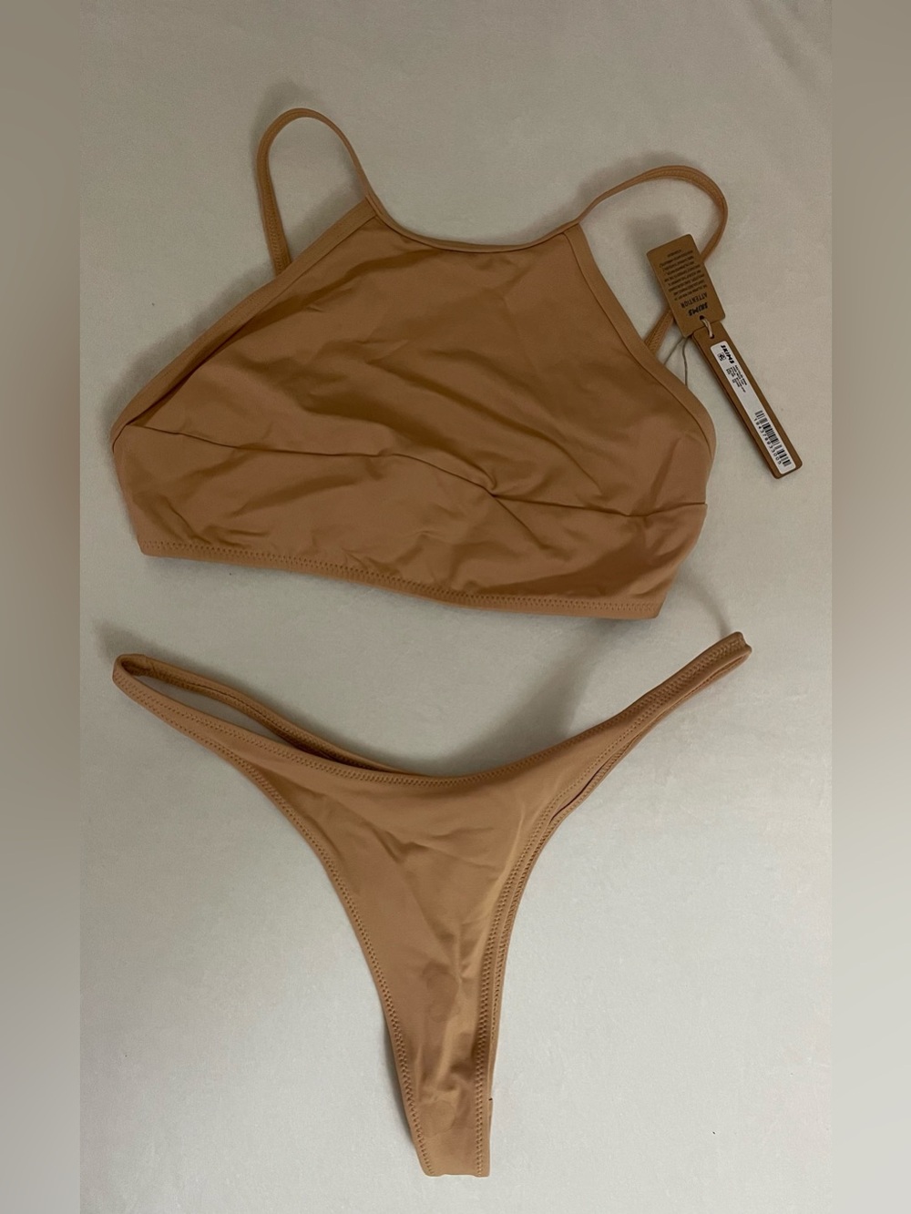 Skims 2pc Bikini Swimsuit NWT High Neck Swim Top & Thong Bottom Ochre Size XS